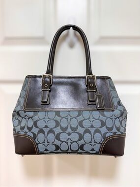 Coach Hamptons Signature Jacquard Satchel Blue Espresso Brown Vintage Y2K